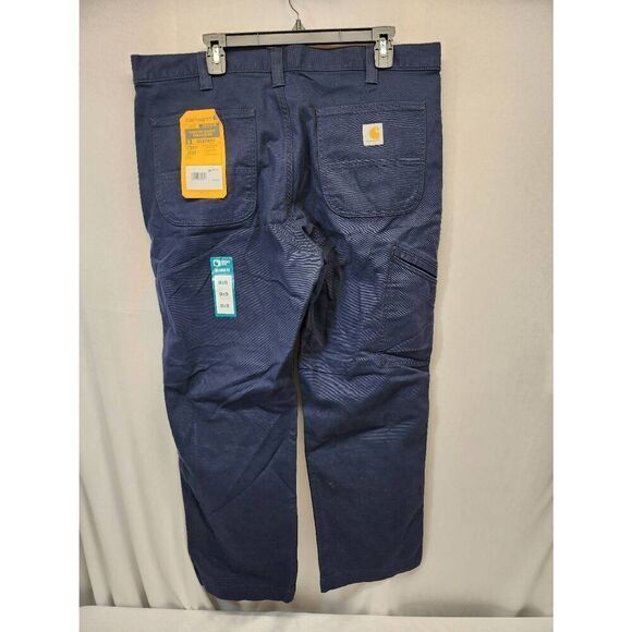Carhartt Men's 38x28 Rugged Flex Rigby Dungaree Work Pant Navy Relaxed Fit Canva - Picture 3 of 10